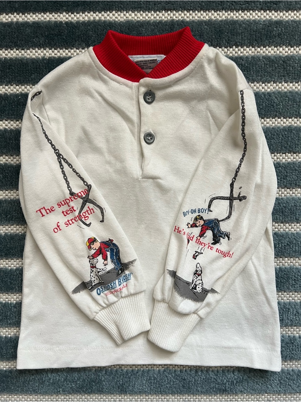 Vintage 80s/90s OshKosh B'gosh Boy Mascot Made in USA 3T Henley Shirt